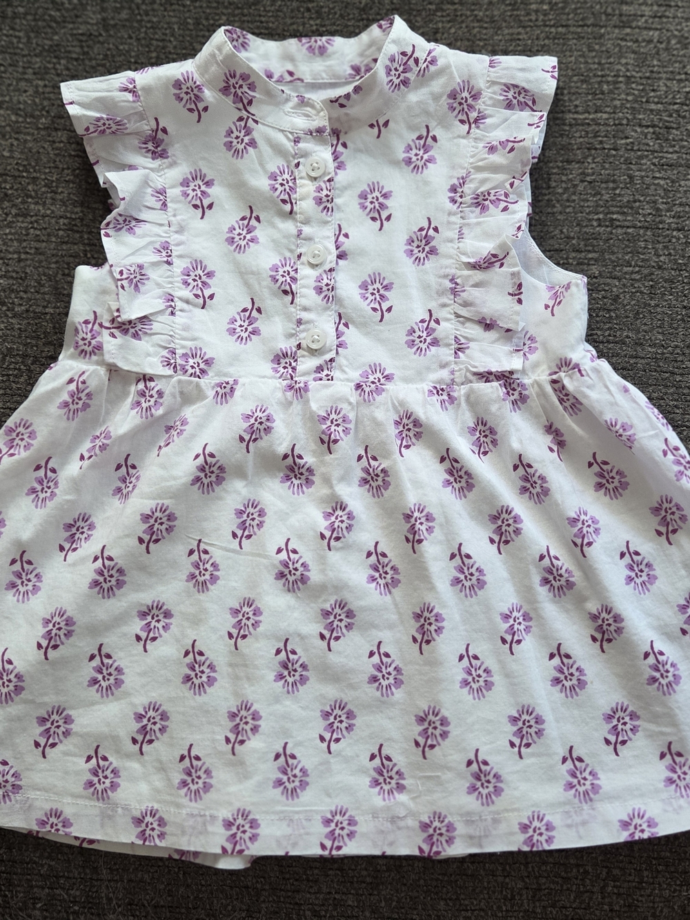Crewcuts White Dress with Lavender Floral Print. 100% Cotton.